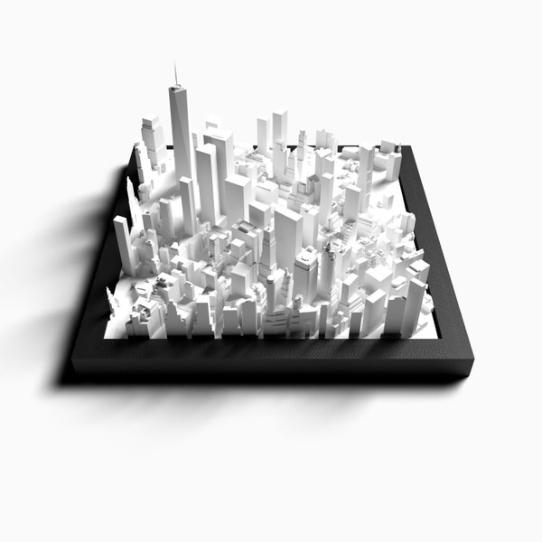 Modello in miniatura di New York City stampato in 3D - Downtown Manhattan e One World Trade Center - Esclusiva opera d'arte da parete incorniciata