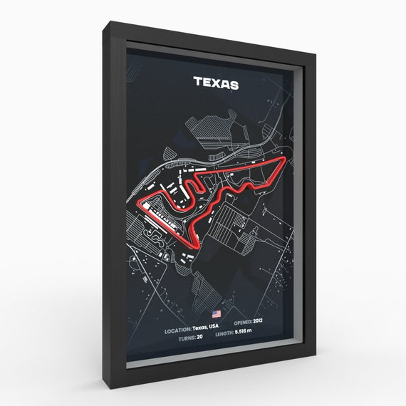 Austin Track Poster, Framed 3D Relief with Real Elevation, Texas Race Track Art, Sim Racing Gift, Office Wall Art, A4 A3