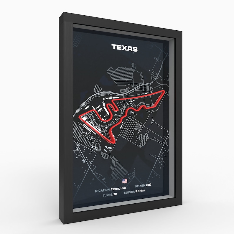 Austin Track-affisch, inramad 3D-relief med verklig höjd, konst med Texas-bana, simulatorracingpresent, väggkonst för kontoret, A4 A3 bild 1