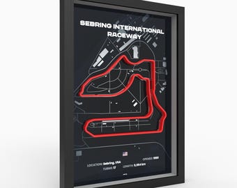 Sebring Track Poster 3D Relief, Framed Racing Circuit Wall Art A4 A3, Endurance Racing, Florida Race Track, Sports Car Decor, Gift for Him