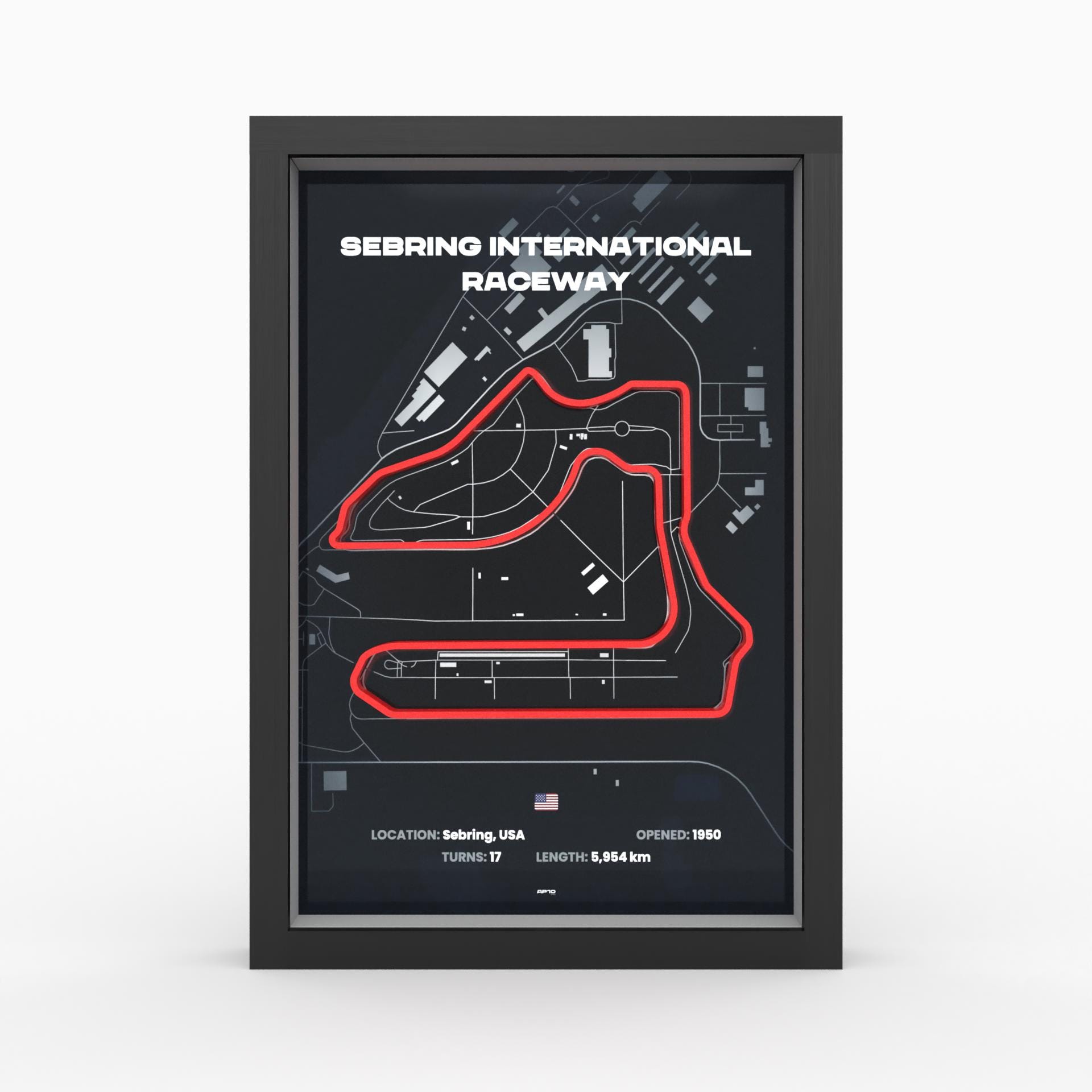 Sebring Track Poster 3D Relief, Framed Racing Circuit Wall Art A4 A3 ...