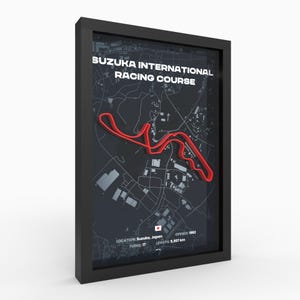 Suzuka 3D Poster, Japan Race Track Map with Real Elevation, Framed A4 A3, Figure 8 Circuit Wall Art, Sim Racing Gift for Him