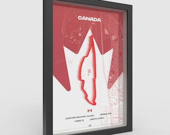 Canadian Circuit Print with Elevation, Framed 3D Relief Race Track Wall Art, A4 A3, Sim Racing Man Cave Decor, Canada Tribute Gift