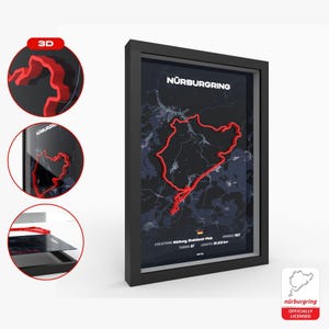 Póster de pista de carreras en 3D de Nürburgring · Hecho a mano en Alemania · Decoración de pared Nordschleife · Diferencias de altura detalladas · Pista de F1