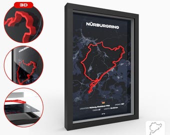 Nürburgring 3D race track poster · Handmade in Germany · Nordschleife wall decoration · Detailed elevation changes · F1 track