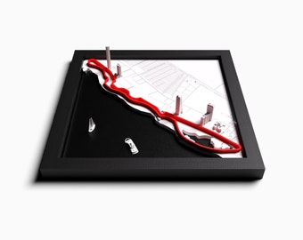 Corniche Circuit Art, Jeddah 3D-bana med relief, A4 A3 inramad, Röda havsbanan, väggkonst för nattracing, Saudiarabisk racingdekor