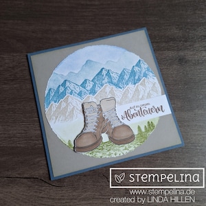 Geburtstagskarte Berge Wandern Bergliebe - Natur Bergmotiv - Wanderschuhe - handgemachte Karte