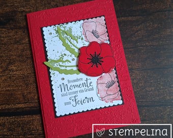 Birthday card with poppies - personalized with a number of your choice for a milestone birthday - for women - red flowers - 40 50 60 70 75 80