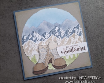 Geburtstagskarte Berge Wandern Bergliebe - Natur Bergmotiv - Wanderschuhe - handgemachte Karte