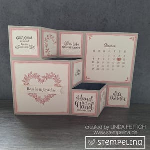 XL Hochzeitskarte - personalisiert mit Namen und Hochzeitsdatum in Treppenform - wahlweise mit Geldscheinfach - kirschblüte rosa