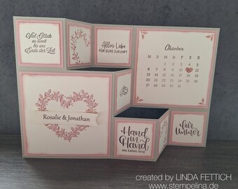 XL wedding invitation - personalized with names and wedding date in a stepped design - optionally with a money pocket - cherry blossom pink