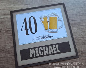 XL birthday card with beer mug and foam - personalized men's card - with age and name - brown beige