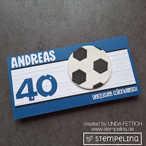 handgemachte Fußballkarte zum Geburtstag in Vereinsfarben - personalisiert mit Namen und Alter - blau weiß - für Fußballfans