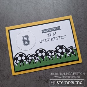 handgemachte Geburtstagskarte für kleine Fußball-Fans mit Wunschzahl personalisiert - gelb schwarz