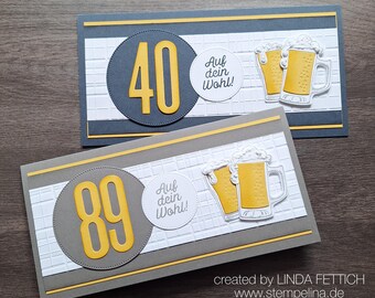 Men's birthday card with beer mug | personalized with your choice of number | funny card with beer foam | 2 colors to choose from