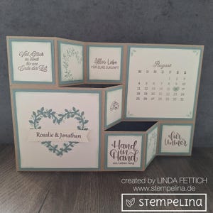 XL Hochzeitskarte - personalisiert mit Namen + Hochzeitsdatum - Treppenform - handgemacht - wahlweise mit Geldscheinfach - seladon graugrün