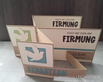 Personalized Confirmation card with dove for girl or boy - 9 colors to choose from - handmade personal gift with name