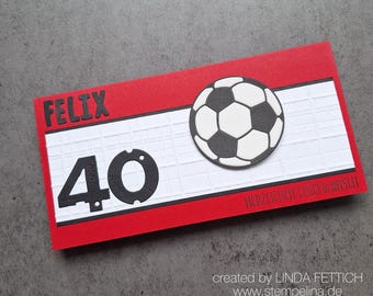 handgemachte Fußballkarte zum Geburtstag in Vereinsfarben - personalisiert mit Namen und Alter - rot weiß schwarz - für Fuballfans