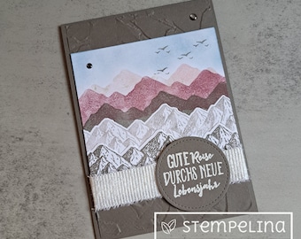 Handmade greeting card with mountain motif – birthday card for mountain lovers, summit climbers, hikers "Have a good journey through the new year of your life"