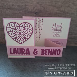 handgemachte personalisierte Karte zur Hochzeit - romantisch mit Herz in rosa