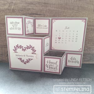 XL Hochzeitskarte - personalisiert mit Namen + Hochzeitsdatum - Treppenform - handgemacht - wahlweise mit Geldscheinfach - malve dunkelrosa