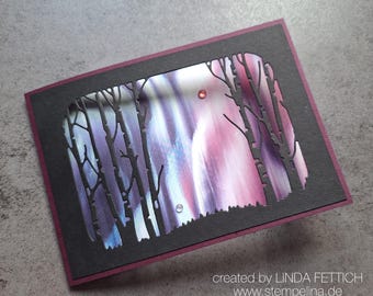 Birthday card with Northern Lights - magical polar lights - handmade