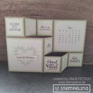 XL Hochzeitskarte - personalisiert mit Namen und Hochzeitsdatum - Treppenform - handgemacht - wahlweise mit Geldscheinfach - lindgrün