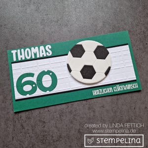 handgemachte Fußballkarte zum Geburtstag in Vereinsfarben - personalisiert mit Namen und Alter - grün weiß schwarz - für Fußballfans