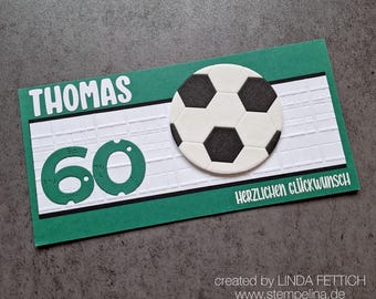 Handmade football birthday card in club colors - personalized with name and age - green, white, black - for football fans