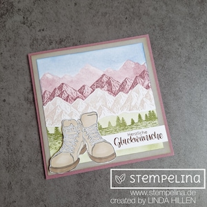 Bergekarte zum Geburtstag für Bergsteiger und Wanderfreunde - Bergliebe - Natur Bergmotiv - Wanderschuhe - handgemachte Karte