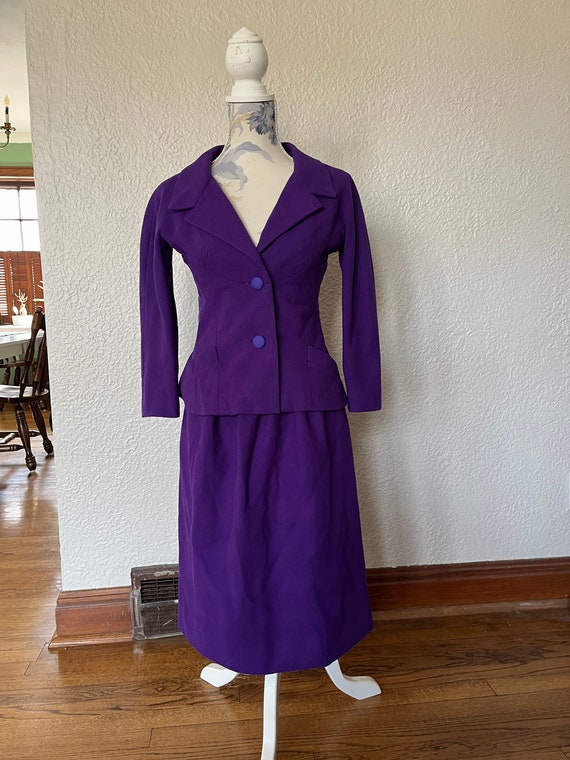 1950s Royal Purple Wool Skirt Suit