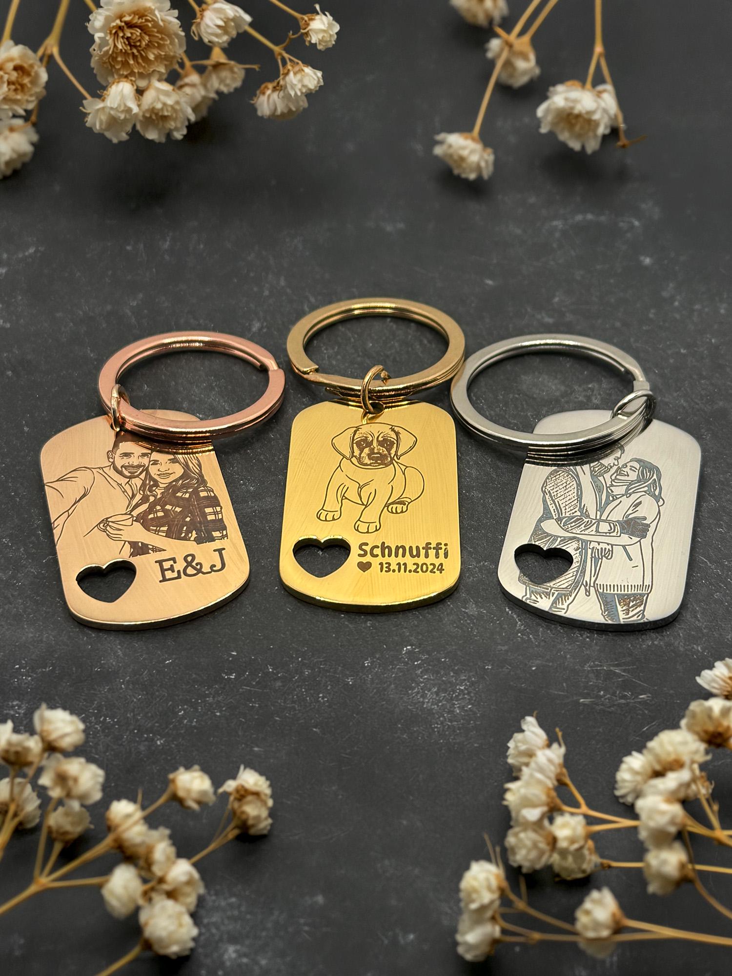 Schlüsselanhänger Herz-Ausschnitt mit Skizze Geschenk für Partner & Freunde personalisiert