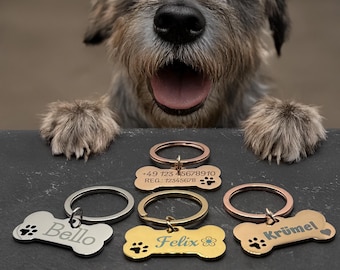 Pet tag, dog tag, cat tag with engraving, personalized bone-shaped key ring