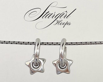 Silver Star Hoop Earrings: Stainless Steel Y2K Celestial Charms