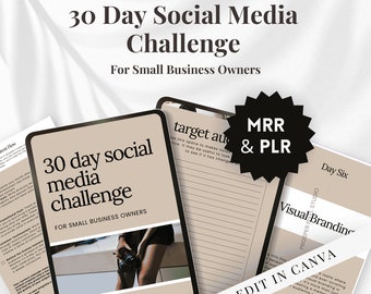 30 dagen MRR social media-uitdaging voor kleine bedrijven: master doorverkooprechten, PLR e-boek, bewerkbaar canva, werkboek, commercieel gebruik