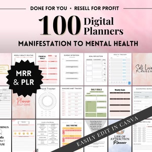 100 Digital Planners MRR Canva Bundle, Journals, Printable, Master Resell Rights, PLR Templates, Digital Products, Private Label Rights