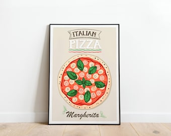 Napolitaanse stijl Pizza Poster, Pizza Margherita afdrukbare kunst, Napels Food Pizza Home Decor, Italiaans eten minnaar cadeau, JPEG Instant Download
