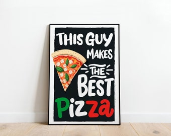 Wydrukowana sztuka pizzy, czarno-biała sztuka ścienna do kuchni, prezent dla miłośnika pizzy, cyfrowy plakat do pobrania z pizzą, zabawny plakat z włoską pizzą