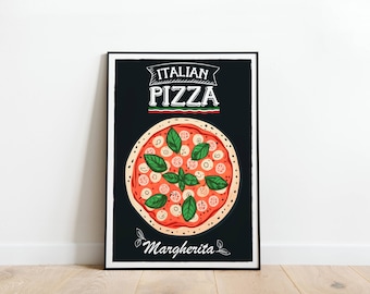 Pizza Margherita Wydrukowany Plakat, Neapol Jedzenie Pizza Art Print, Pizza Lover Prezent, Włoskie Jedzenie Podróży Plakat, Włoski Styl Pizza Wall Art