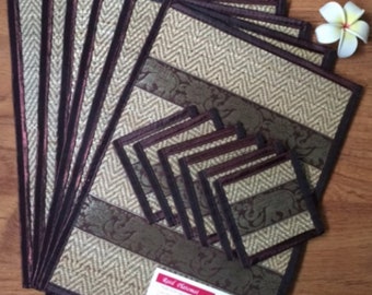 Handwoven Reed Placemats and Coasters Set - Natural Eco-Friendly Table Decor , 24 X 35 Cm.
