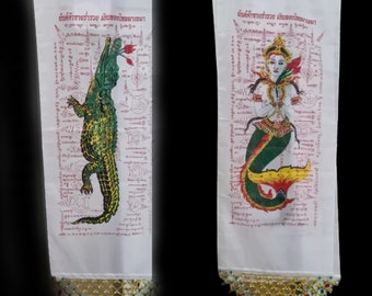 1 pair 2 pieces , Magic Crocodile talisman cloth, Nang Matcha Thai Amulet for Luck & Wealth