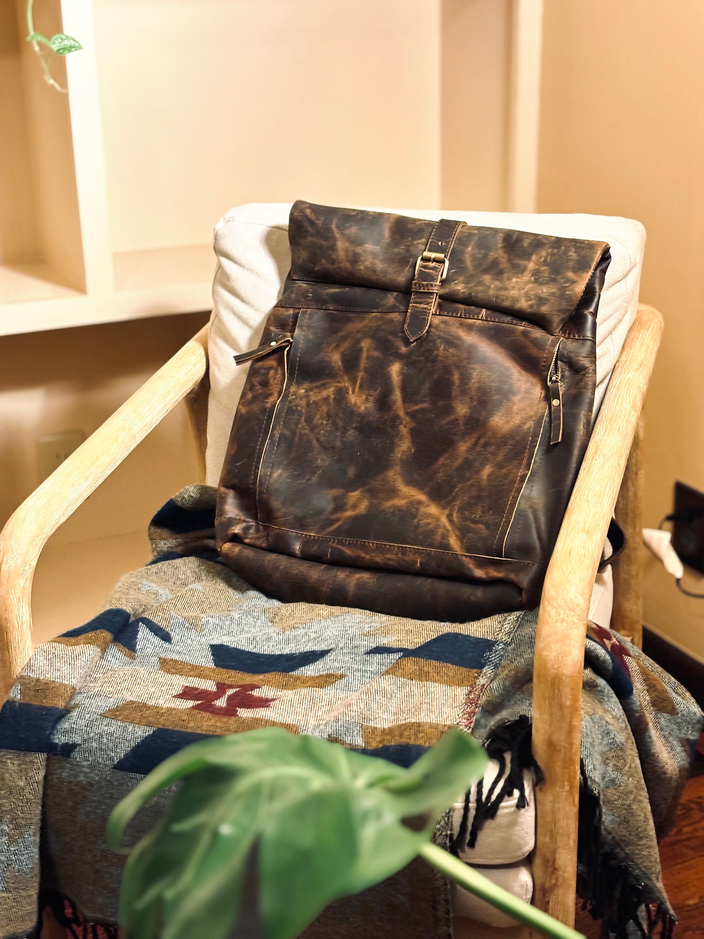 Rugged Durable Handmade buffalo leather backpack Vintage Buffalo Leather Rucksack – Handmade Travel  main image 2