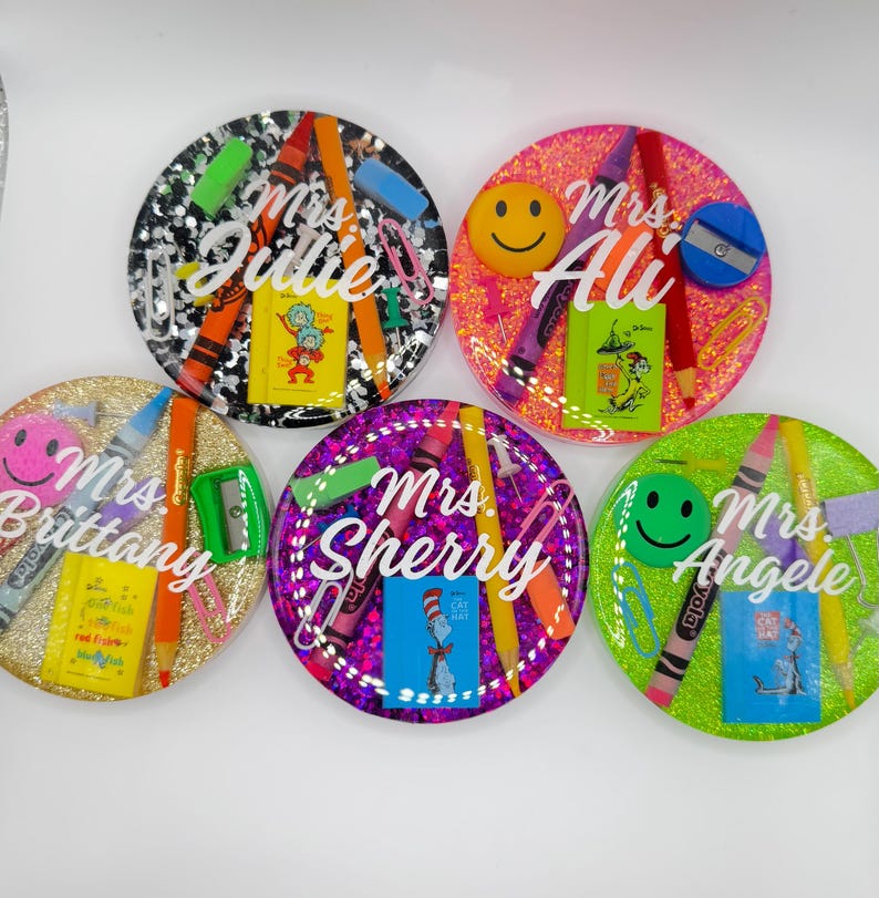 Personalized Teacher Coaster, Glitter Resin Desk Accessory - Etsy