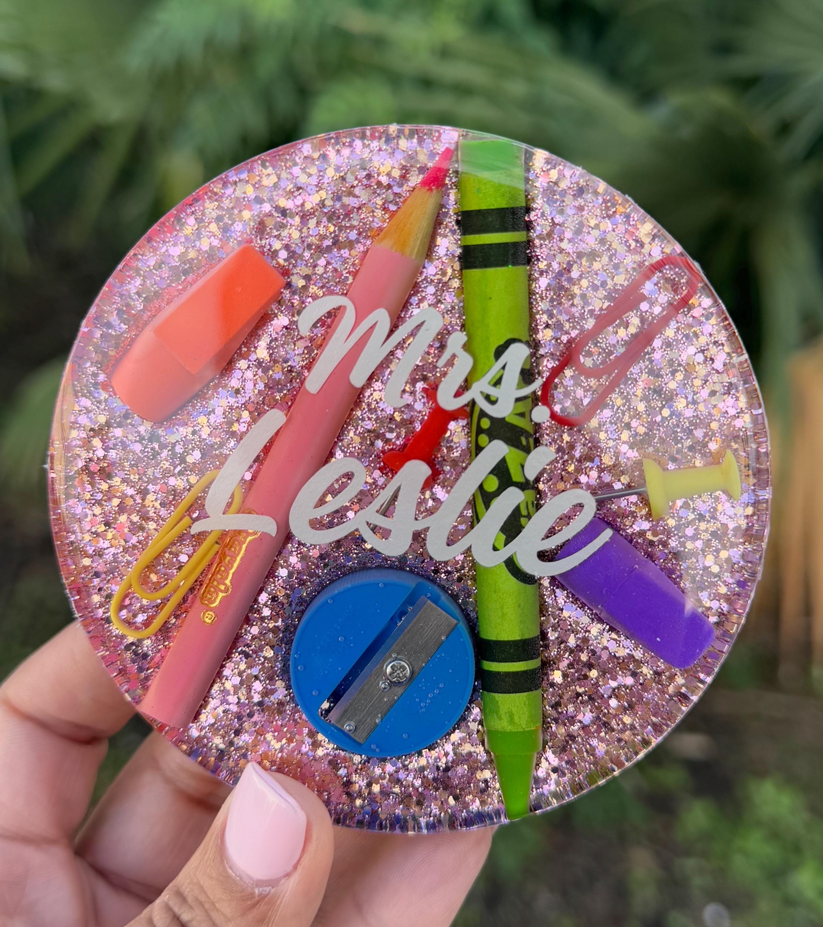 Personalized Teacher Coaster, Glitter Resin Desk Accessory - Etsy