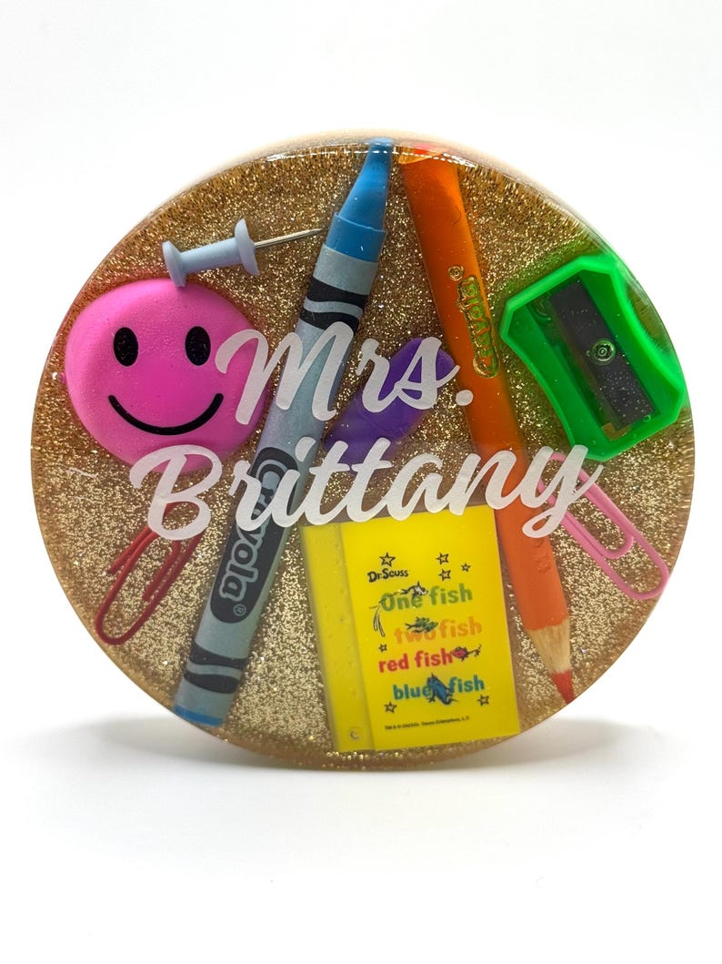 Personalized Teacher Coaster, Glitter Resin Desk Accessory - Etsy