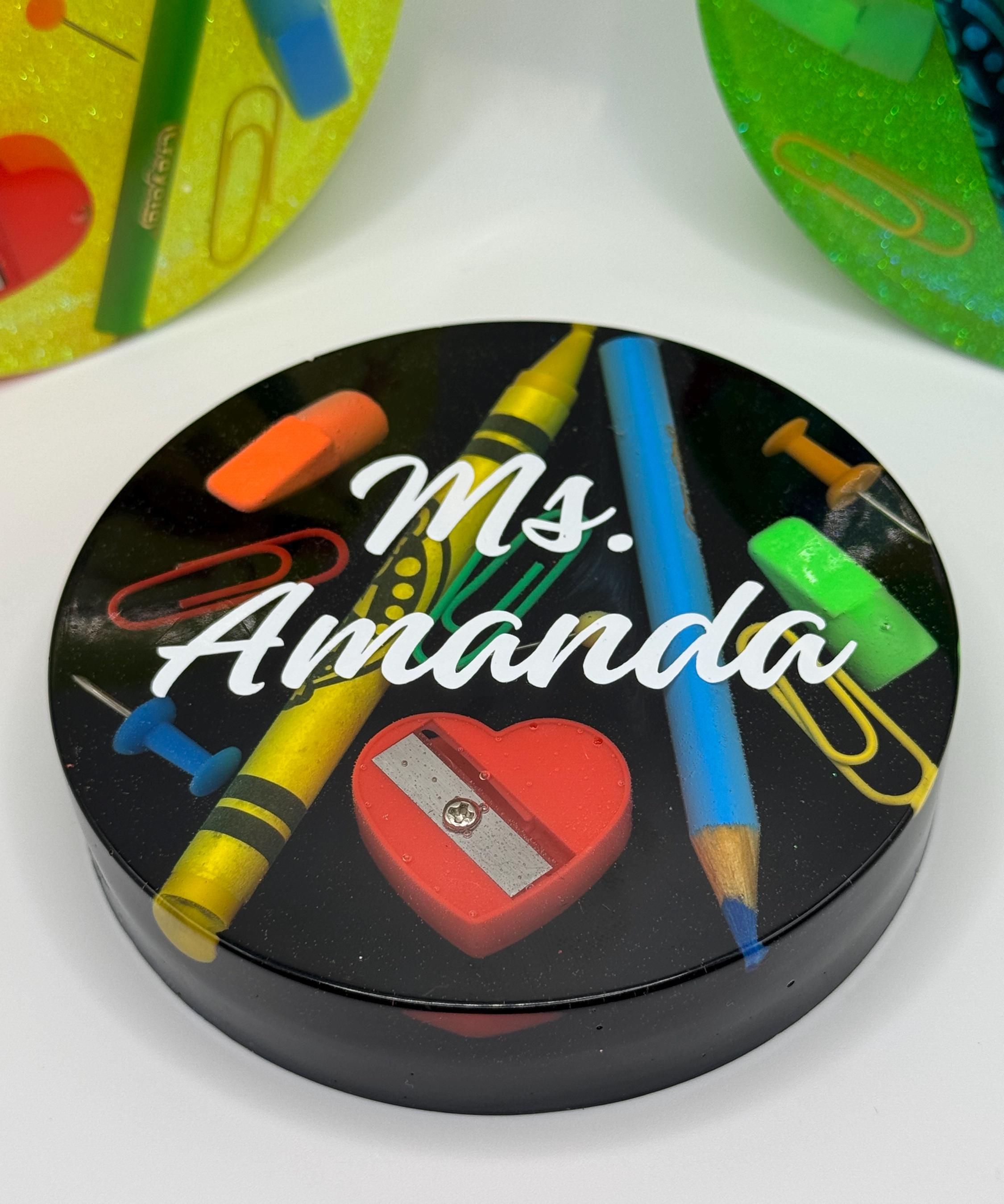 Personalized Teacher Coaster, Glitter Resin Desk Accessory - Etsy