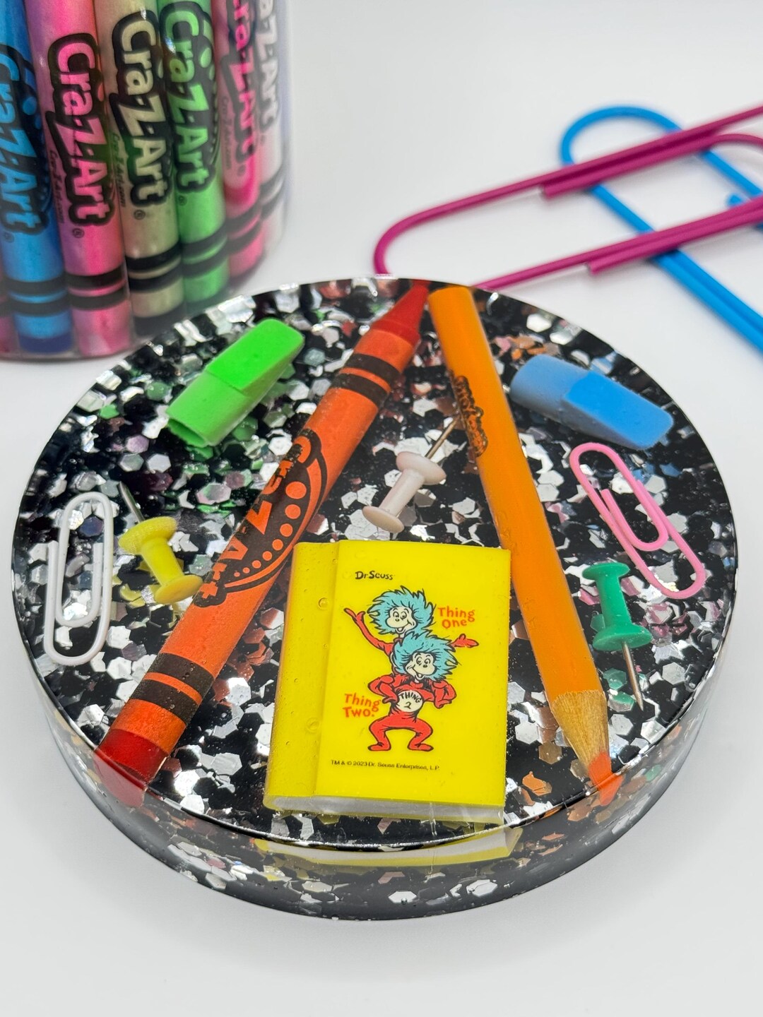 Personalized Teacher Coaster, Glitter Resin Desk Accessory - Etsy