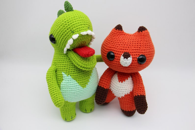 Amigurumi Fox Dinosaur Doll,Handmade Crochet Green Dinosaur,Orange Fox , Knitted Stuffed Plushies , Birthday Gifts,Gifts zdjęcie 2