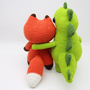 Amigurumi Fox Dinosaur Doll,Handmade Crochet Green Dinosaur,Orange Fox , Knitted Stuffed Plushies , Birthday Gifts,Gifts image 3
