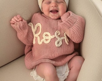 Customized name baby sweater,An exquisitely embroidered sweater,Personalized Hand embroidered Name Baby Sweater,Custome Baby Name Sweater